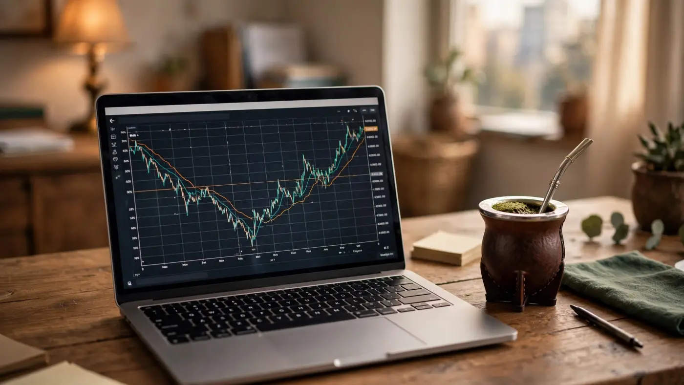 Gráfico de precios de materias primas en una pantalla de portátil junto a un mate